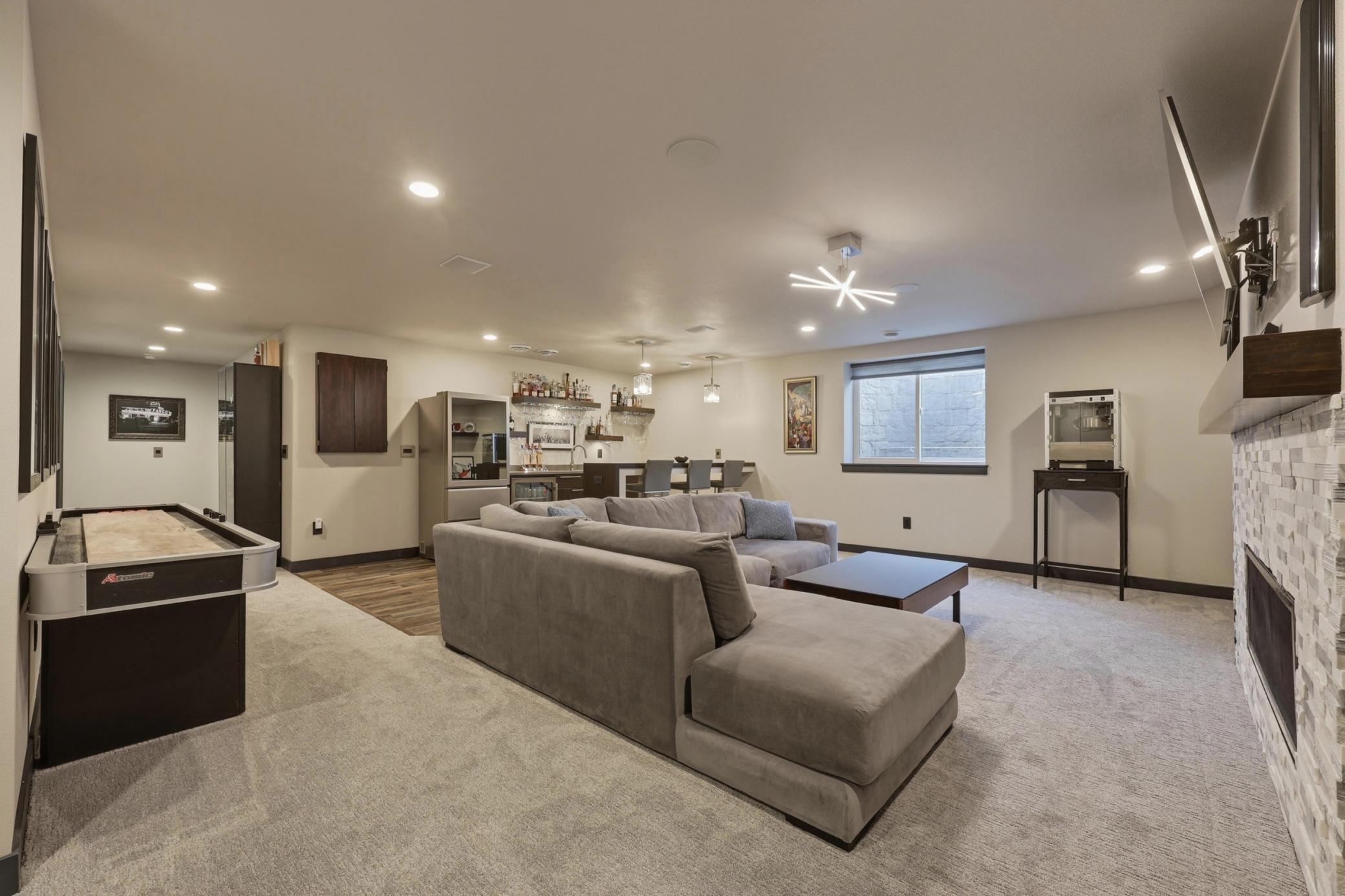 family room with wet bar