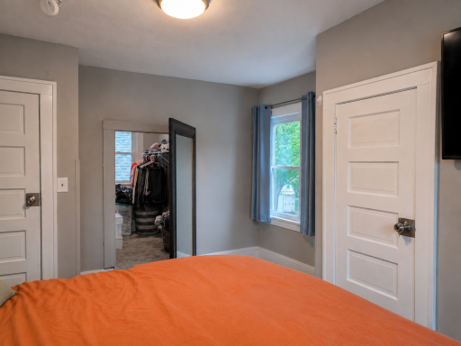Large hidden 2nd closet behind the mirror door. -AI edited