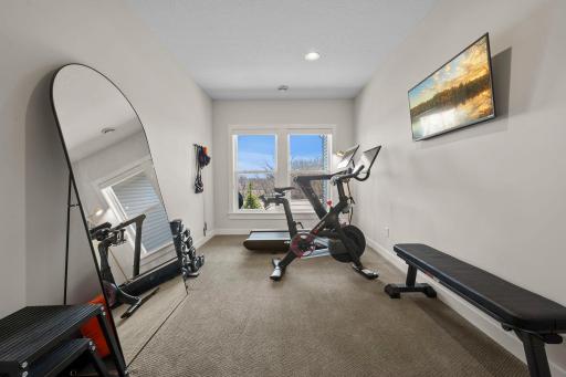 Lower level flex room is currently being used as an exercise room