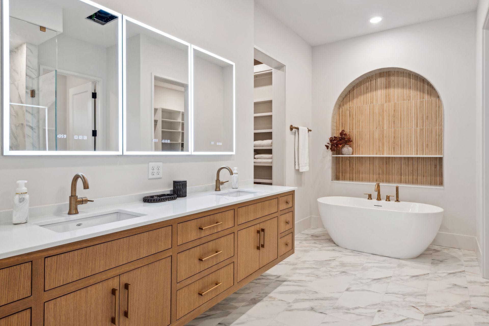Spacious primary with freestanding tub and shower