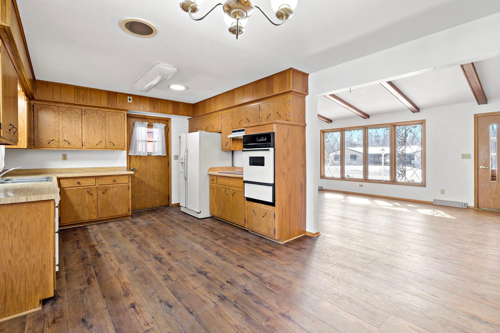 Kitchen with garage entrance.