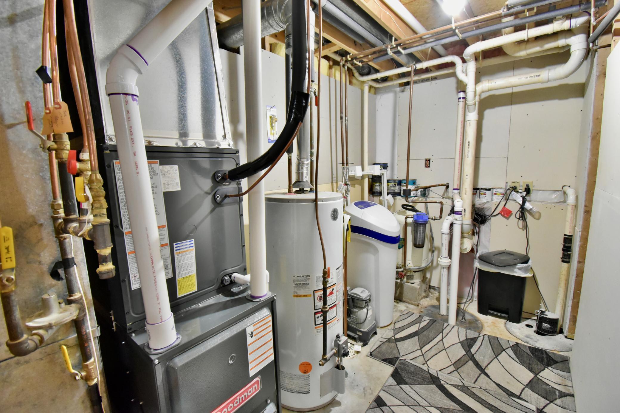 Mechanical room on the lower level. Brand new furnace and ac. Newer water softener.