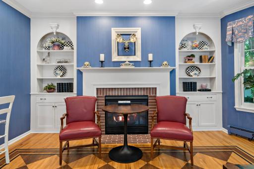 Charming built-ins allow for storage or displaying decor