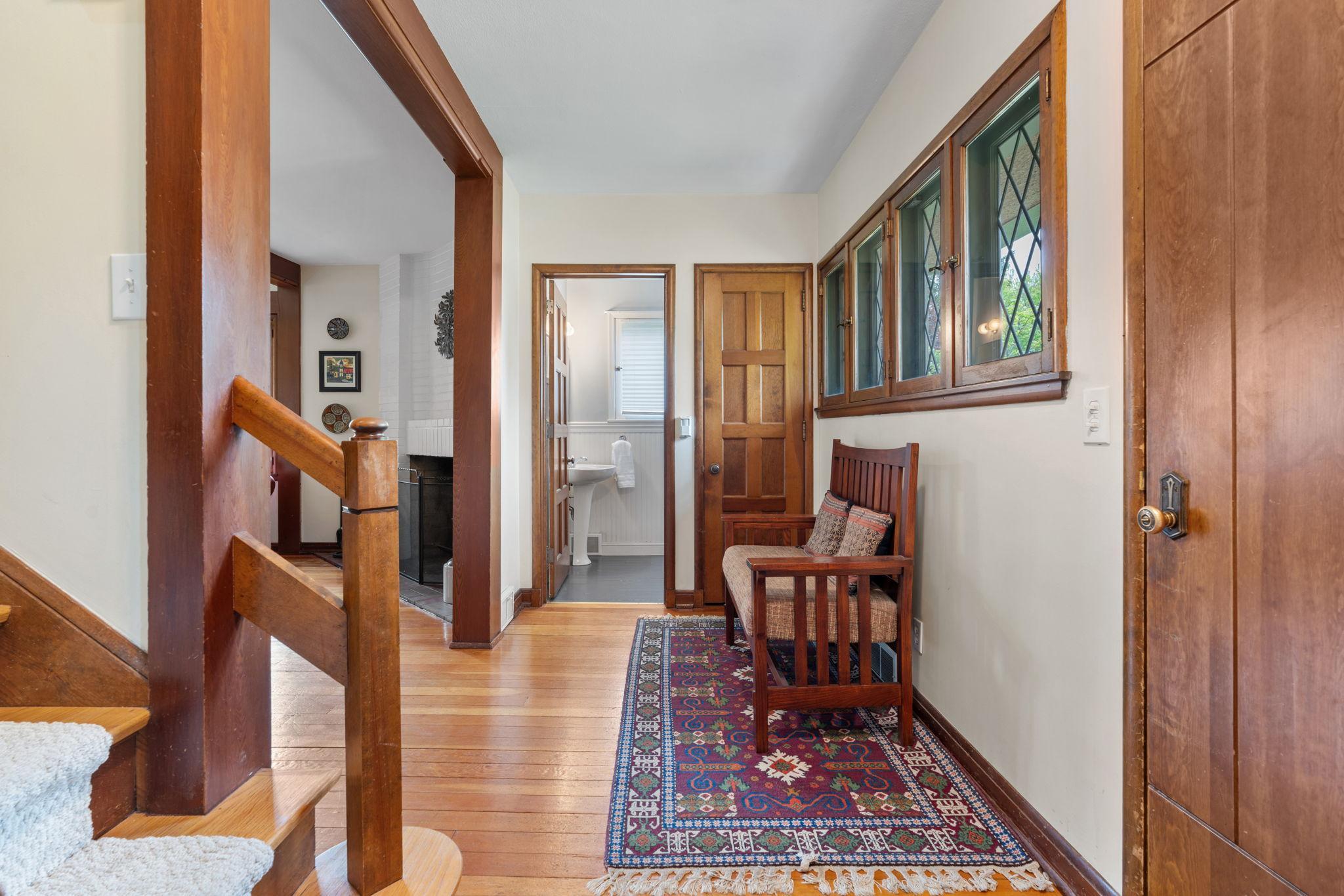 Convenient coat closet and space for a bench