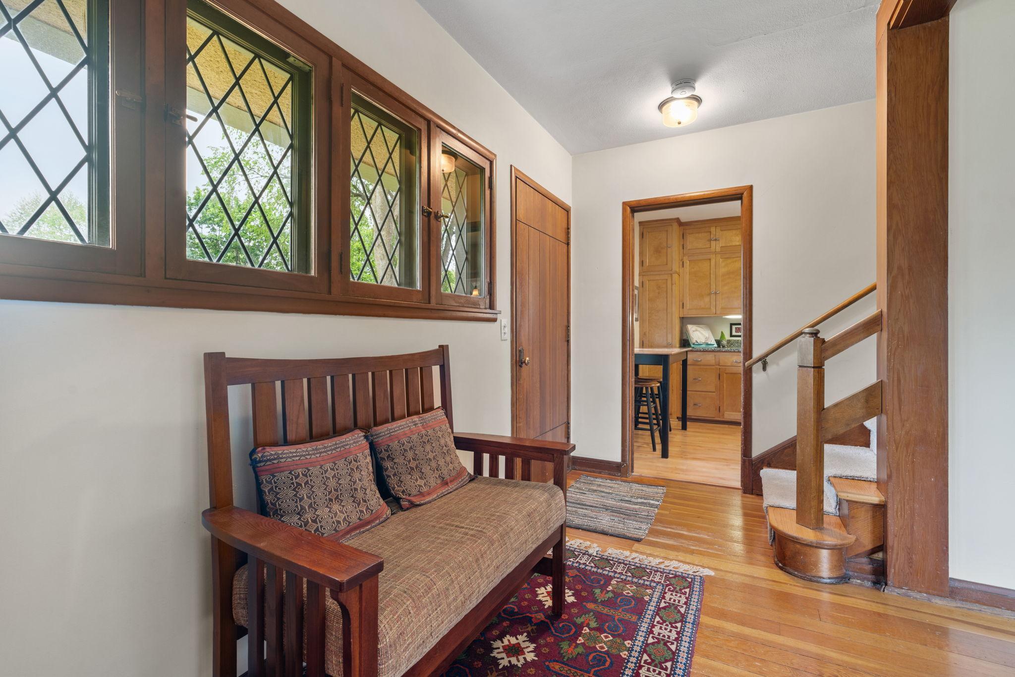 Beautiful foyer with lattice windows
