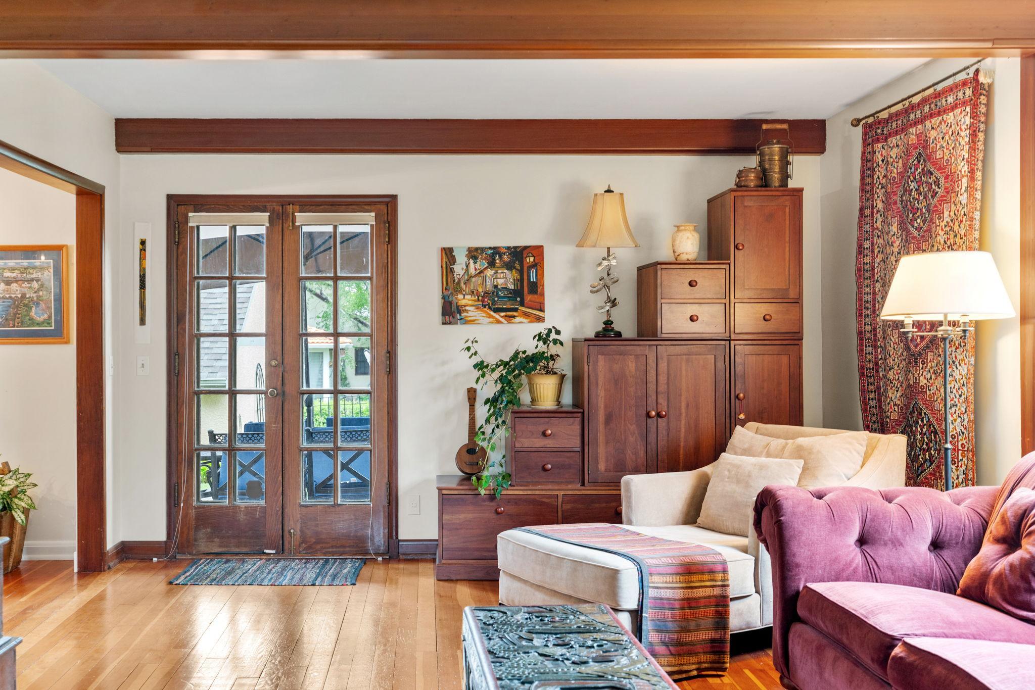 Exquisite French doors bring in natural light