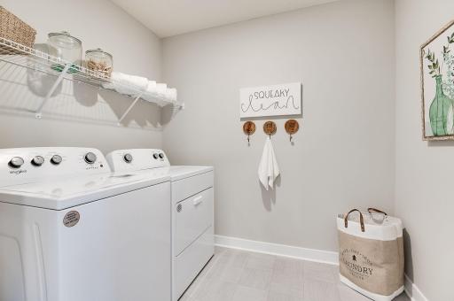 Sick of carrying laundry all over the home? Conveniently located on the upper level, this plan features the laundry room adjacent to the homeâs four bedrooms. *pictures are of a model home, actual colors and finishes may vary.