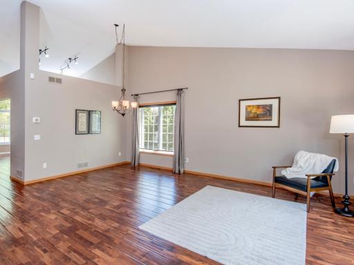 Entertaining-friendly formal dining area is open to the family room.