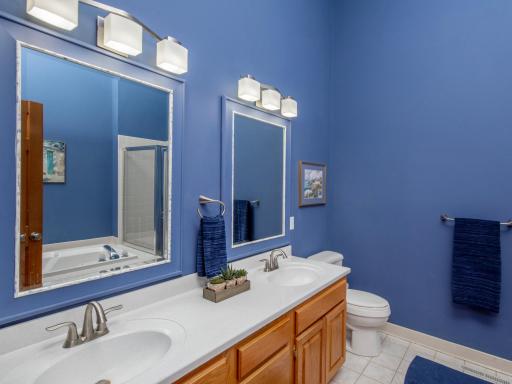 Owner's ensuite with dual vanity, soaking tub and walk-in shower.