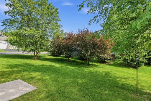 Mature landscaping creates a natural buffer between neighboring properties, adding beauty and privacy while giving the backyard a peaceful, established feel.