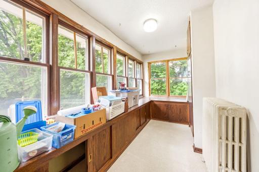 Sun room with storage and built-in sewing center