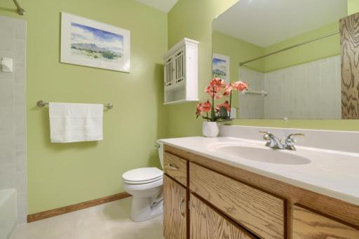 The shared main level bathroom is a full bathroom and in great shape!