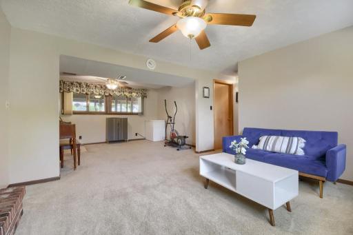 Another view of the family room showing the extra rec space on the other side for games or another use.
