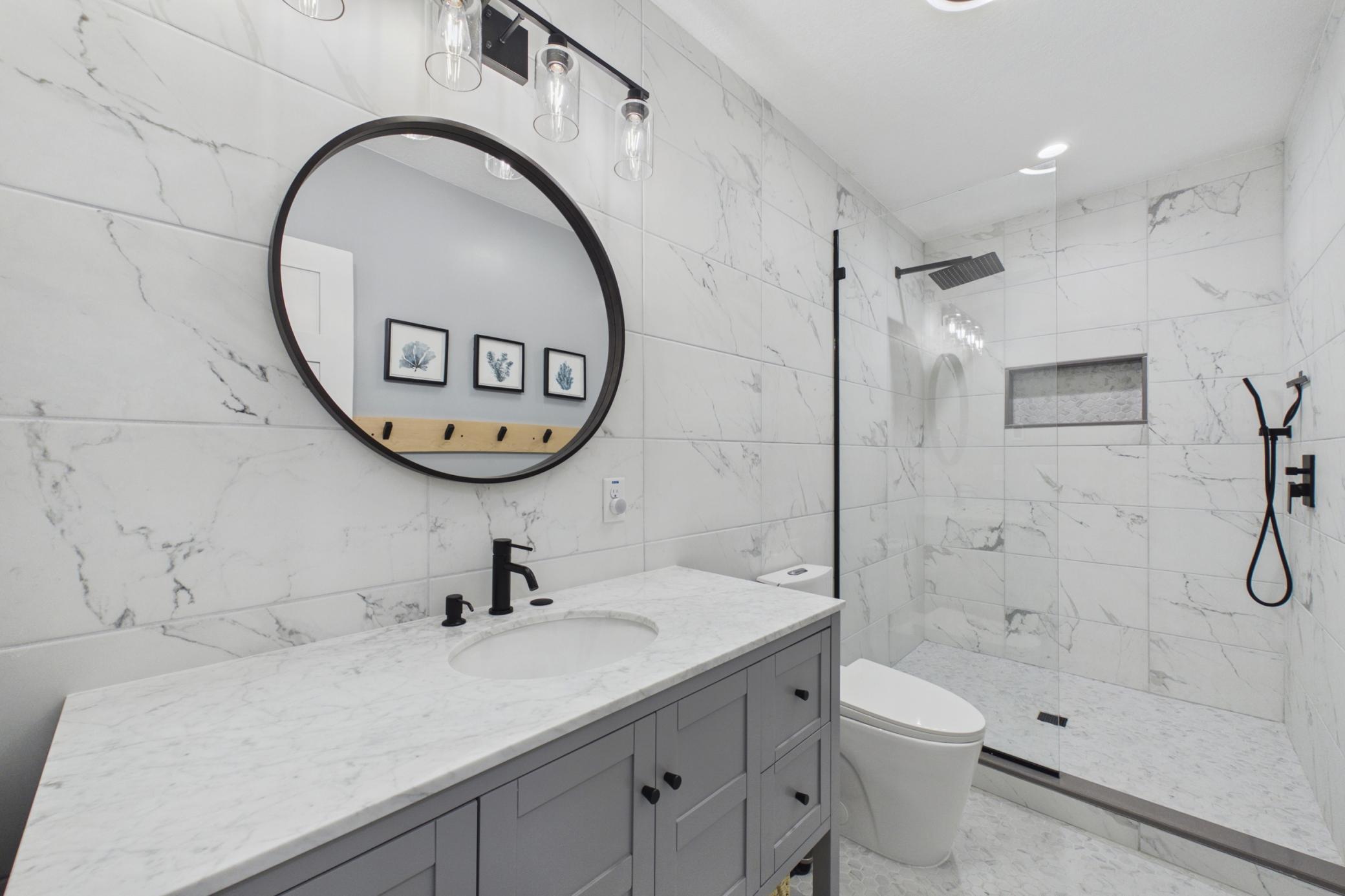 Lower level bath with in floor heat!