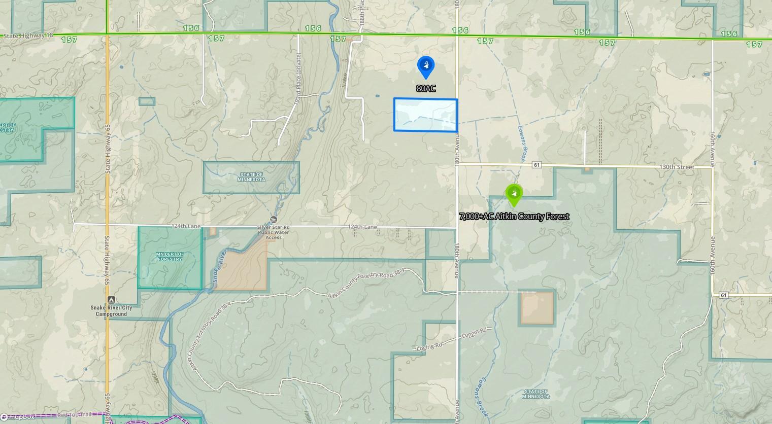 Area Map-Note the 7000+ Acres of Aitkin County Forest just South of the property