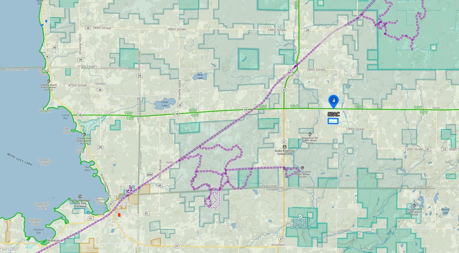 Area Map-Located about 12 miles due East of Mille Lacs Lake