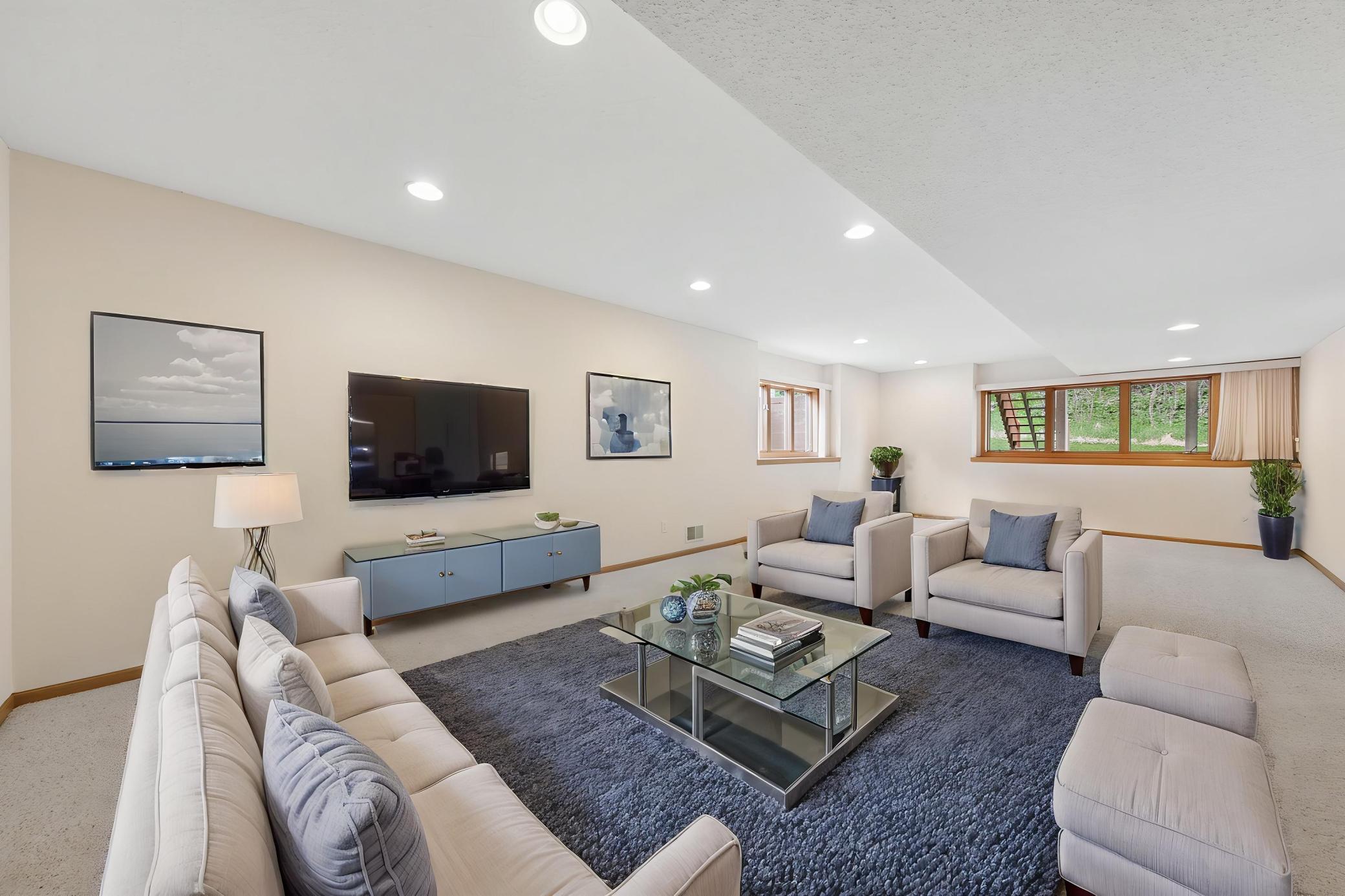 Virtually Staged Lower Level Family Room