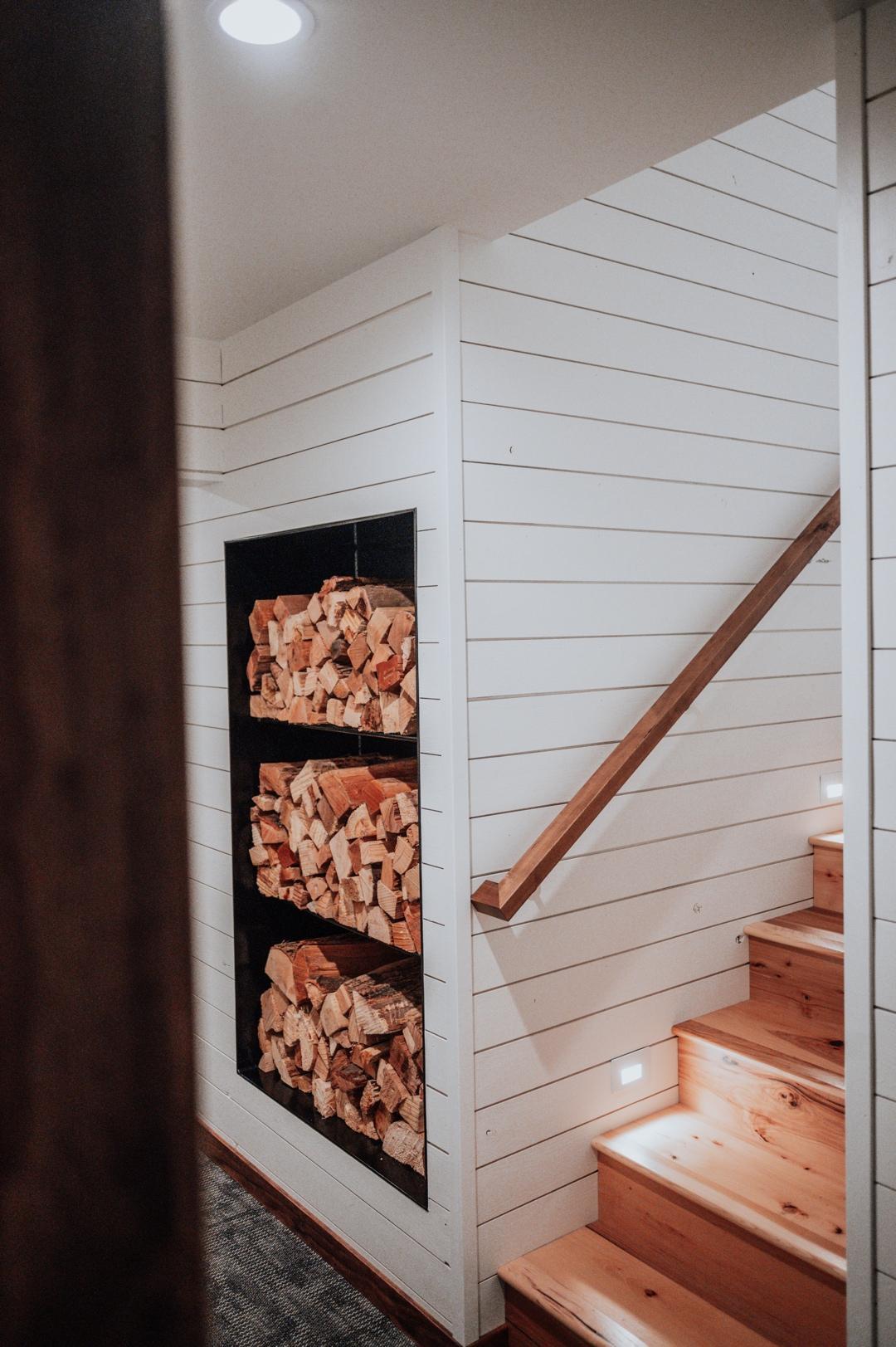 A-frame bottom of stairs in basement