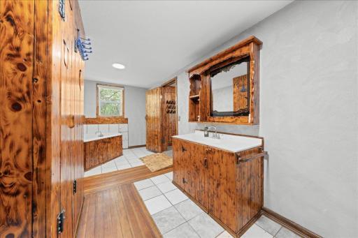 Primary ensuite with separate soaker tub and shower.