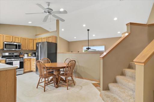 As you walk into the home you are greeted by the kitchen/dining area which is open to the lower living room area. 2 bedrooms and 2 baths are on the upper level and 2 bedrooms, bath and laundry are on the living room level.