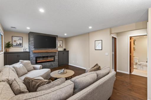 Fireplace & built-ins create a warm focal point