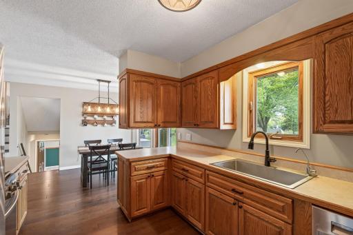 Kitchen with generous counter space and backyard-facing window