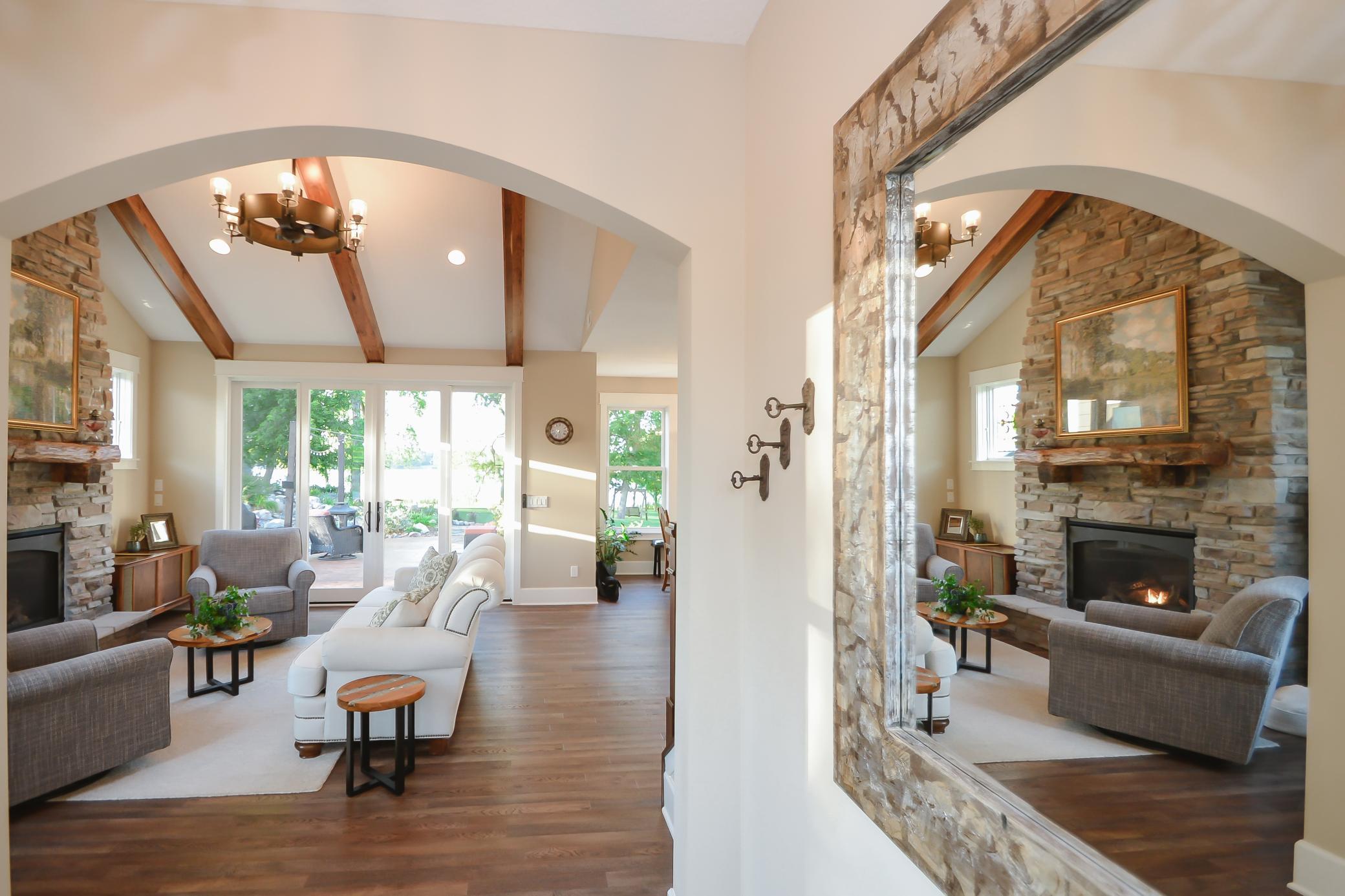 Beautiful stone-surround gas fireplace
