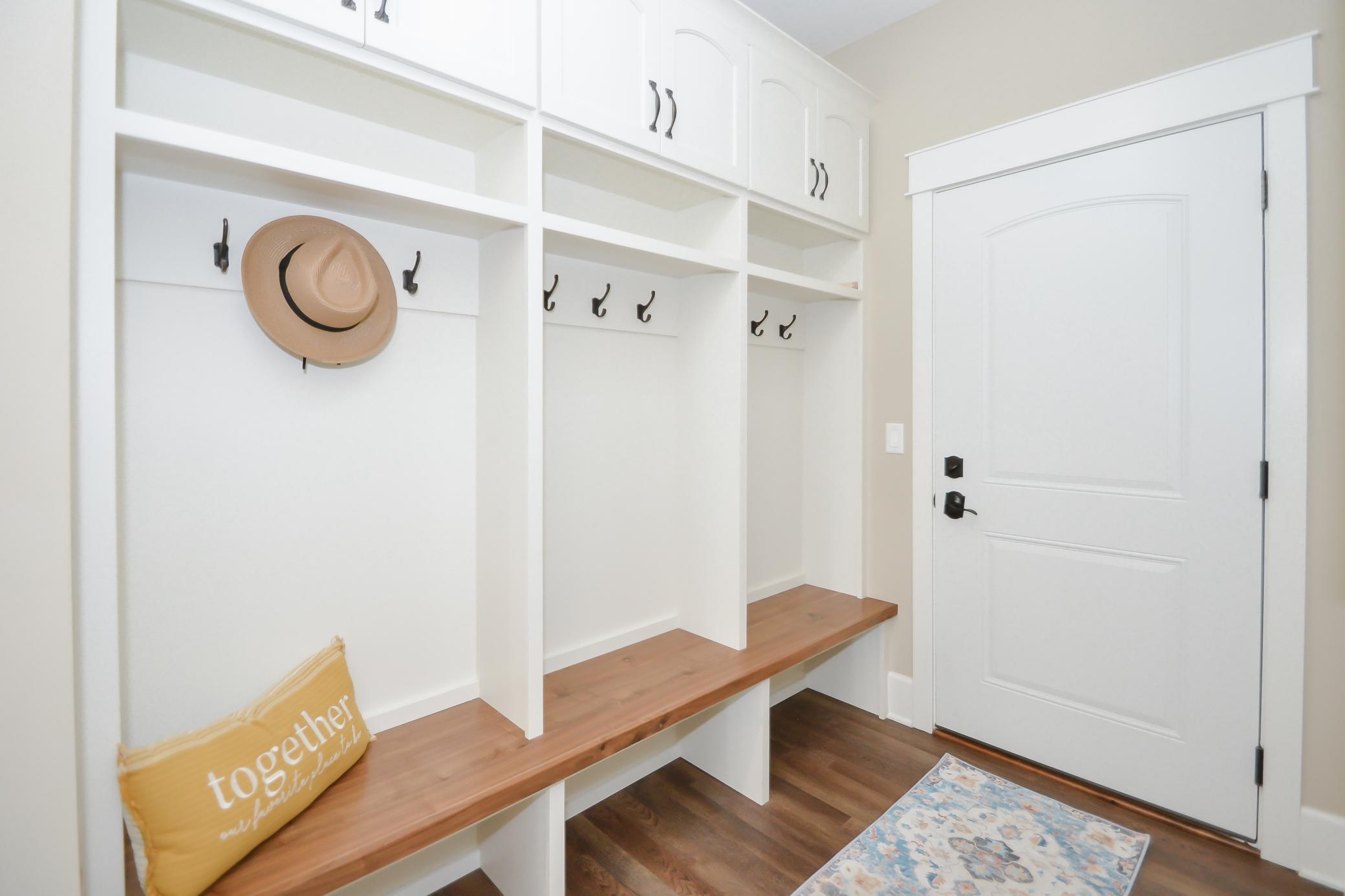 Mudroom with locker-style storage system