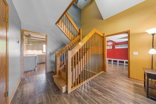 Let's head up these beautiful stairs to the primary bedroom and third bedroom!