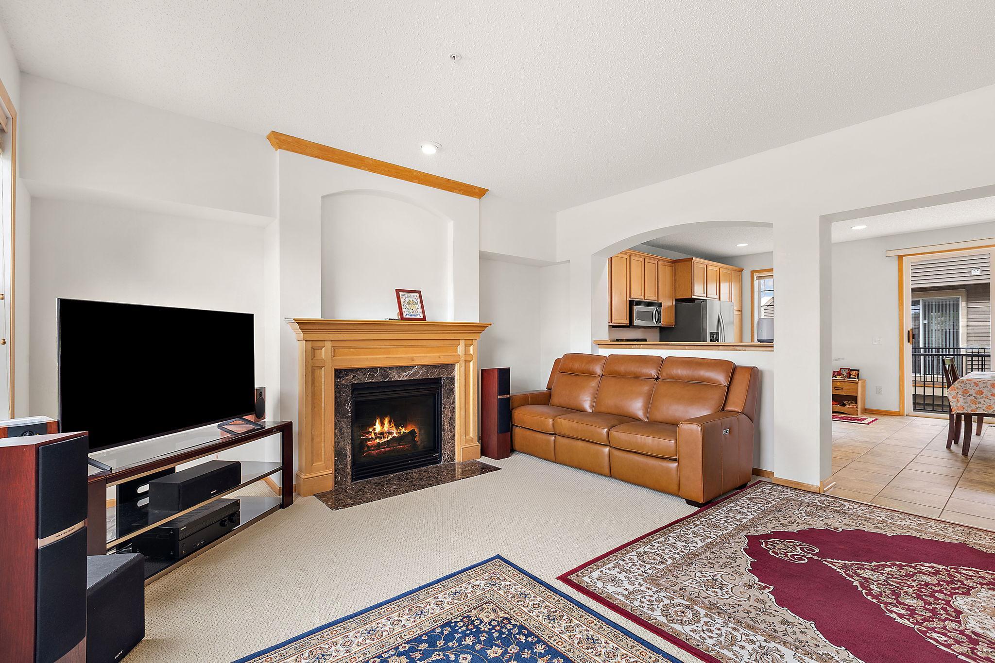 Main floor living room with gas fireplace