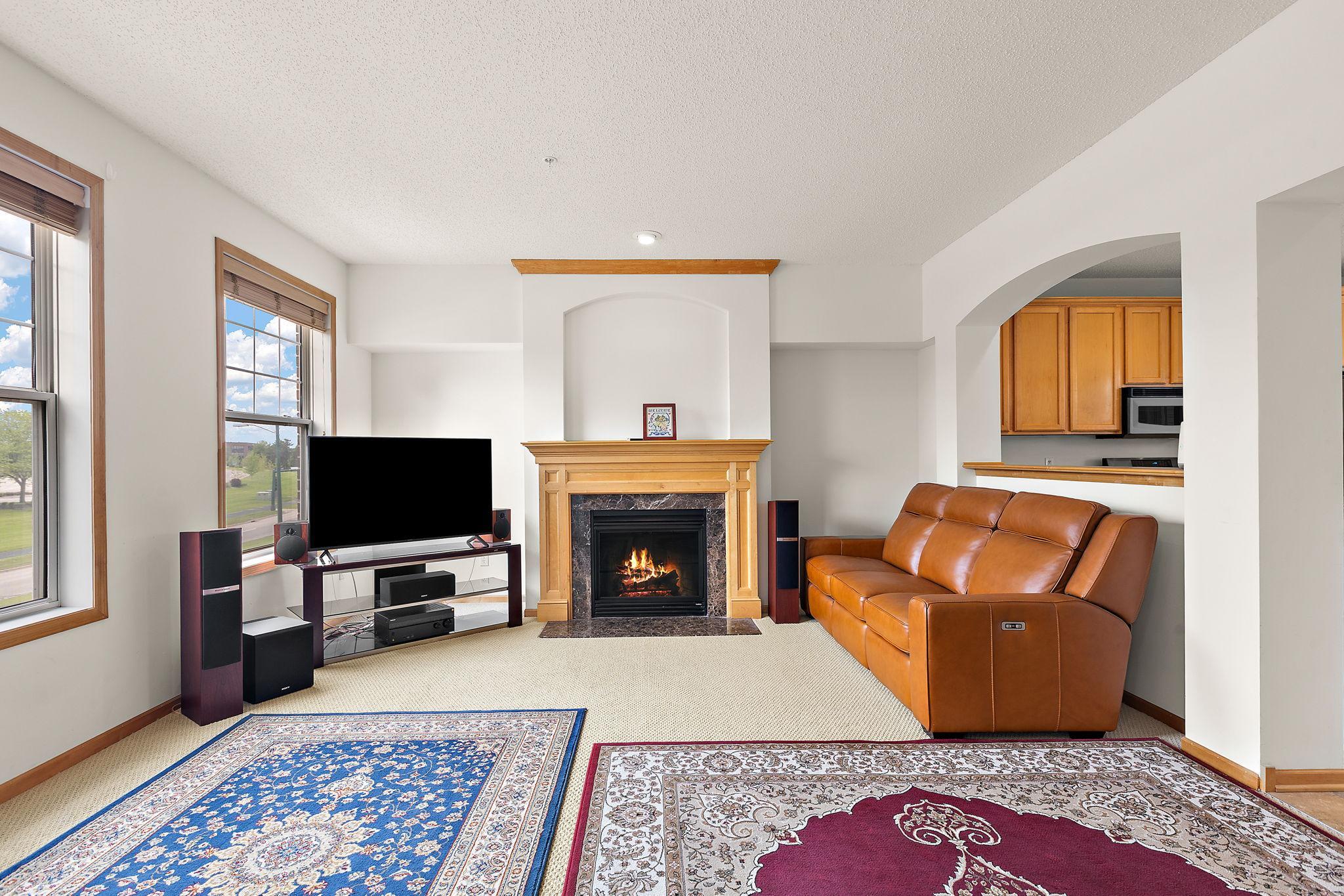 Main floor living room with gas fireplace