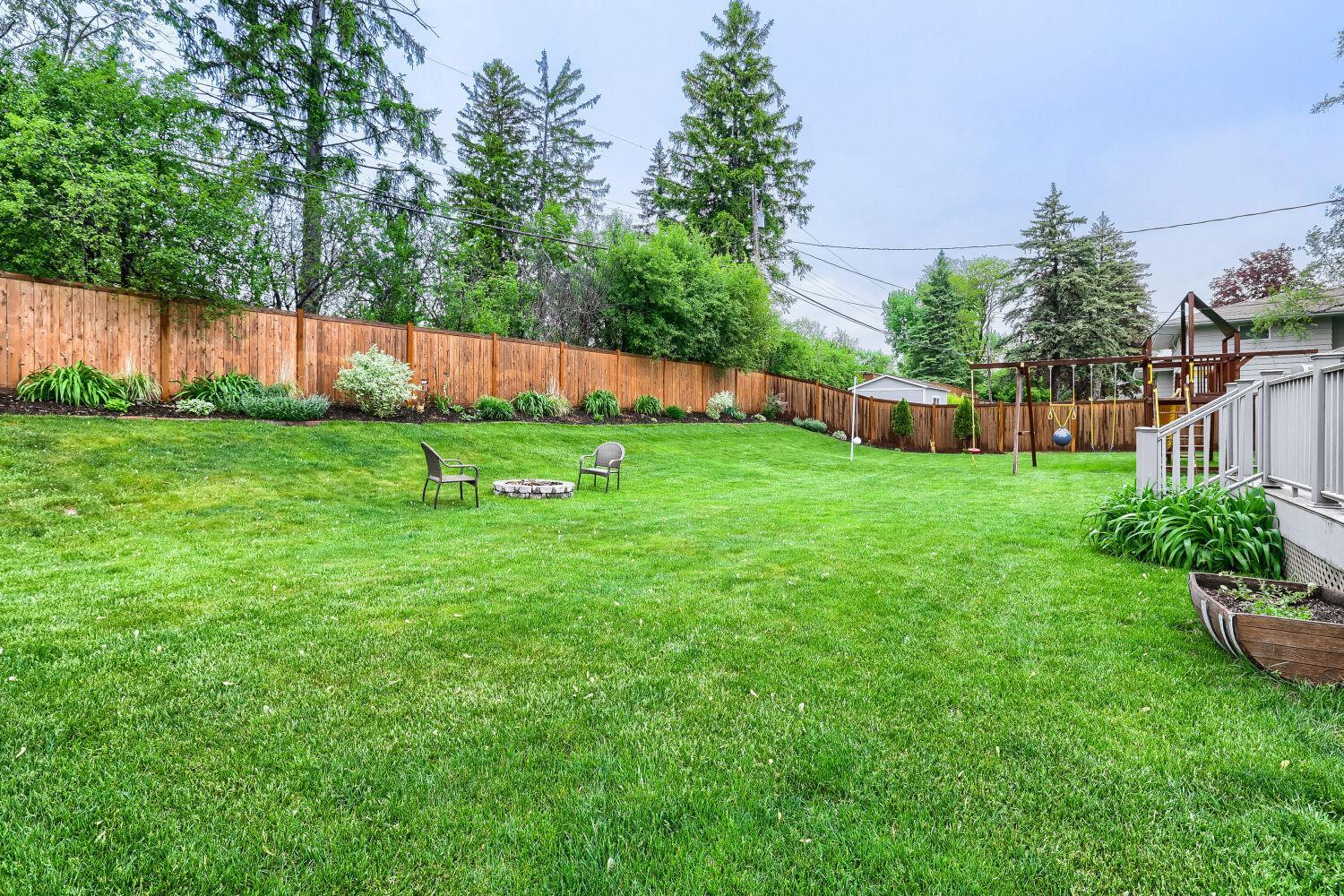 Beautiful private backyard with mature landscaping