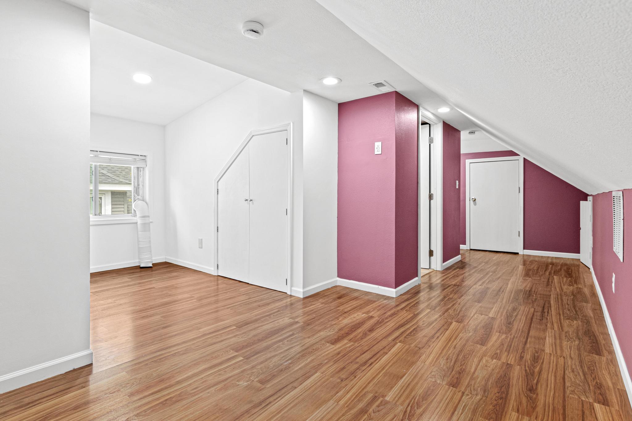 Two large closets, a 3/4 bathroom and huge storage closet up here!