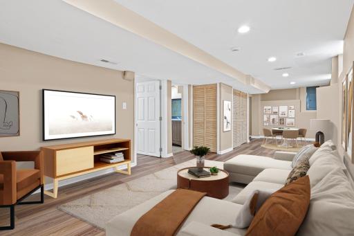 The lower level offers a space to relax. (Virtually Staged)