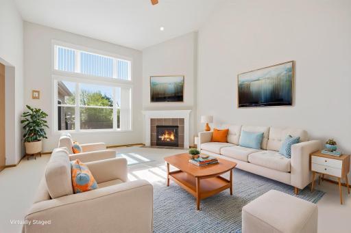 The room has been virtually staged to demonstrate its possible layout and design potential.