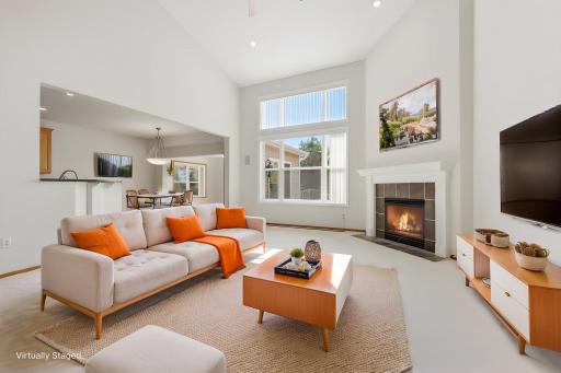 This image illustrates how the room could look when furnished with mid-century modern furniture; it has been virtually staged.