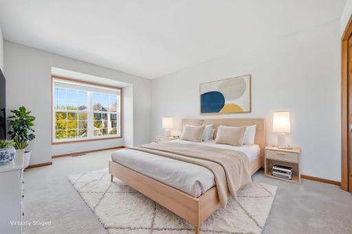 Rendering of the bedroom featuring updated furnishings.