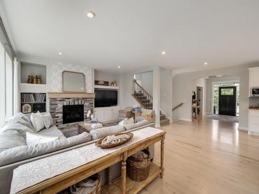 Living Room features true white oak hardwood floors