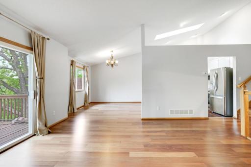 Living room leads to large dining room