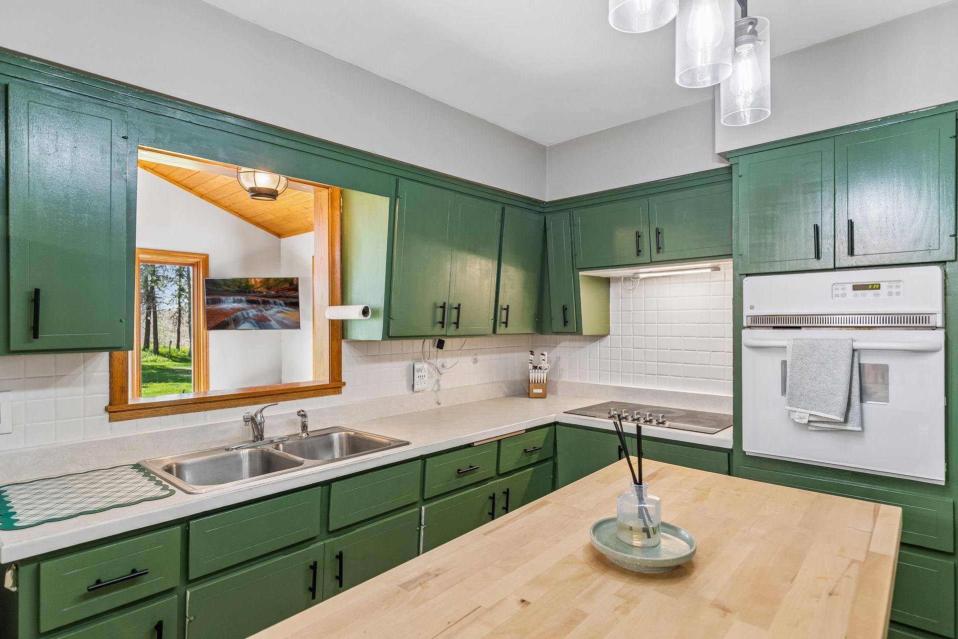Ample countertop space for meal preparation.