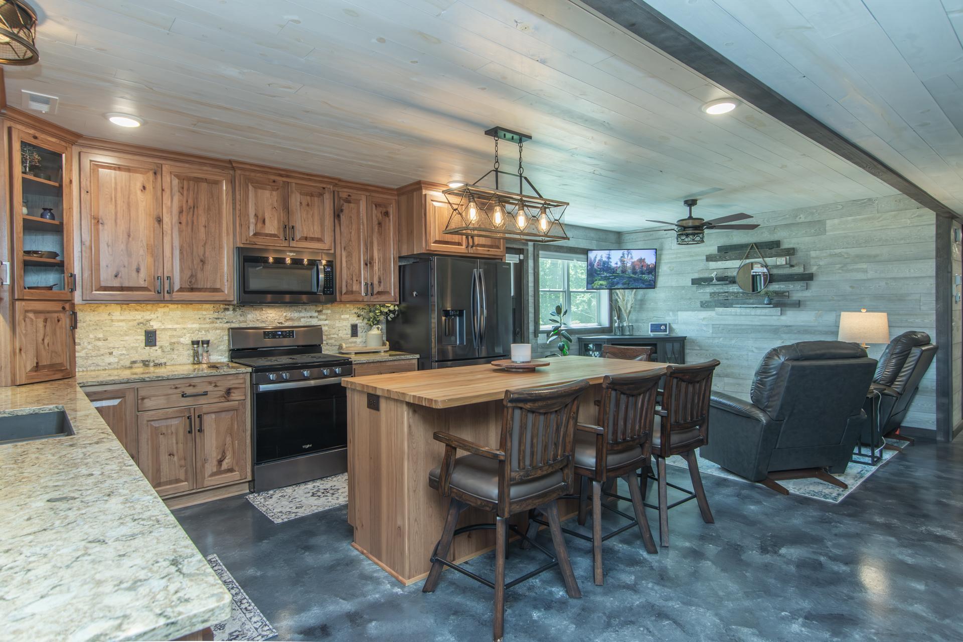 Butcher block topped center Island.