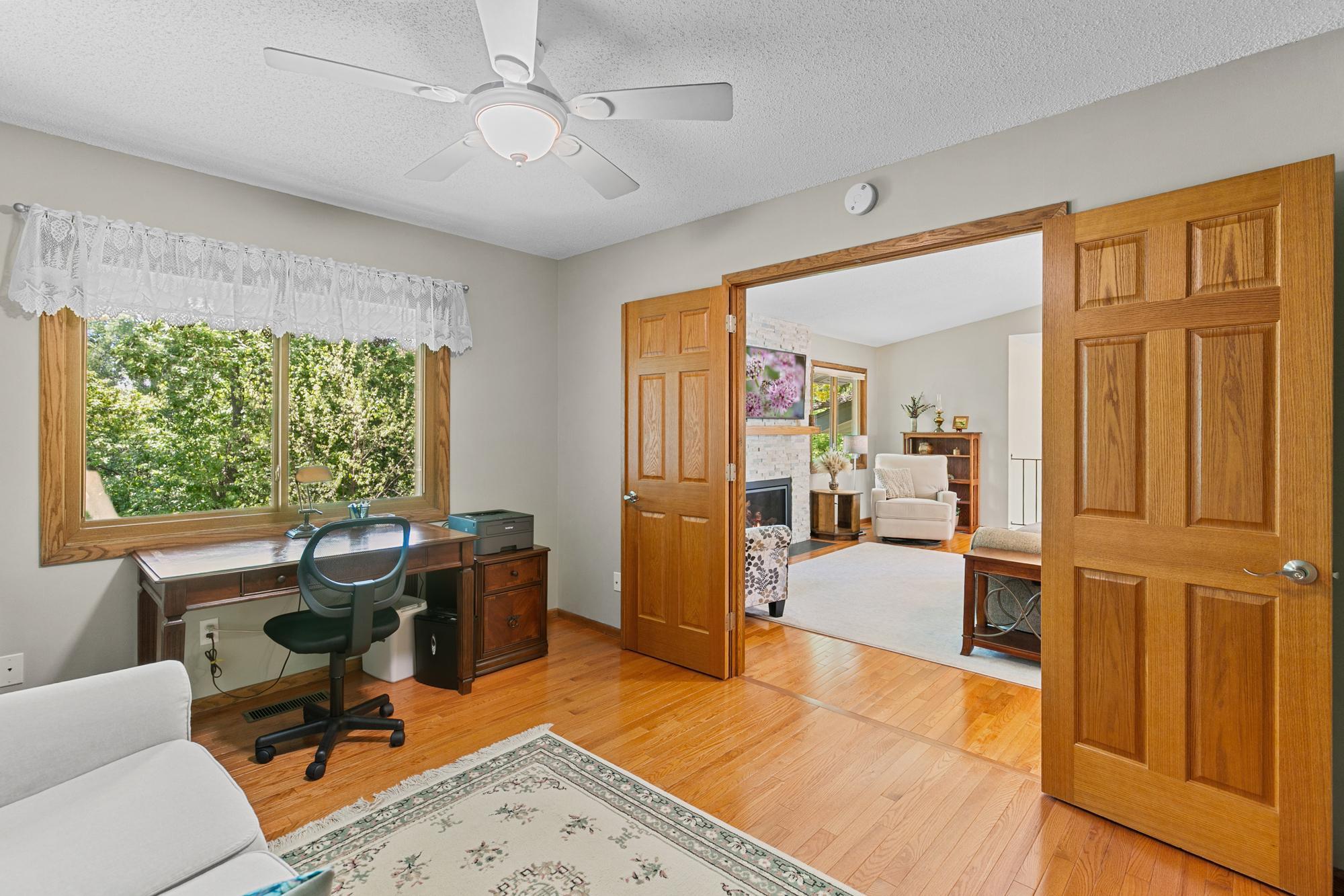 Dual solid core doors at the entry to the second main level bedroom.