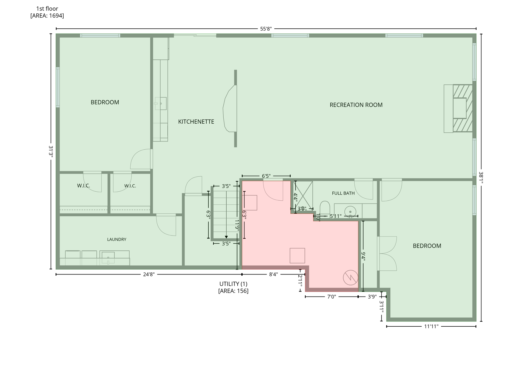 Lower level unfinished space.