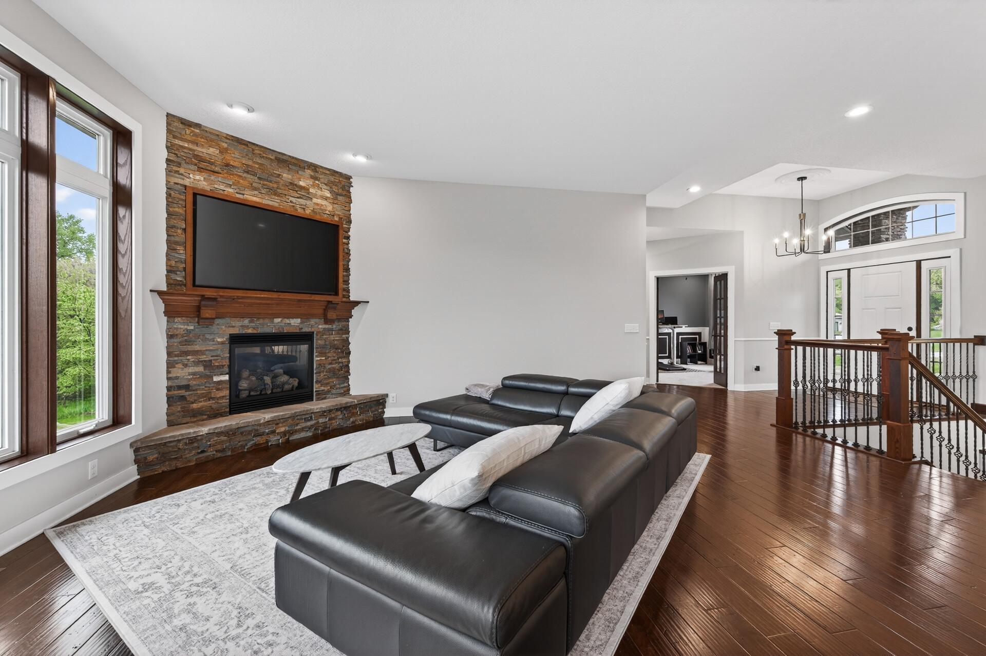 The gas fireplace provides comfort year-round.