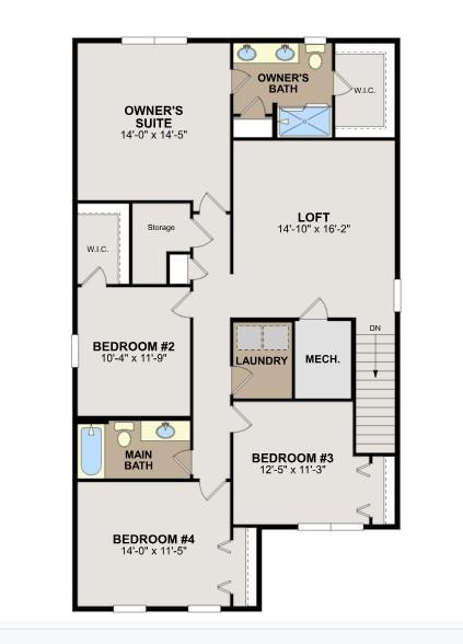 The Trenton 2nd level layout features 4 more bedrooms - an owner's suite with en-suite bathroom, large loft, 3 additional bedrooms, and extra bath. Laundry room on the bedroom level makes putting laundry away a breeze!