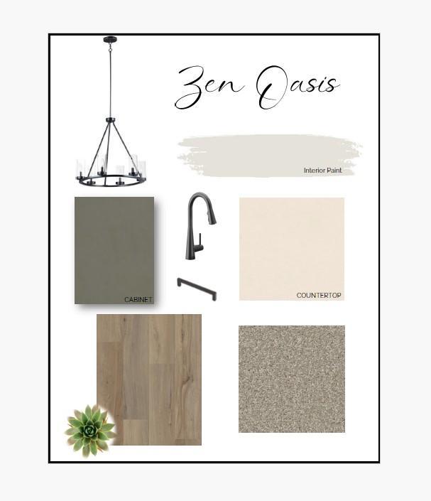 This beautiful interior design package has been handcrafted by our interior decorators with all the freshest new features. Our Zen Oasis has contemporary gray cabinets with stylish black finishes.