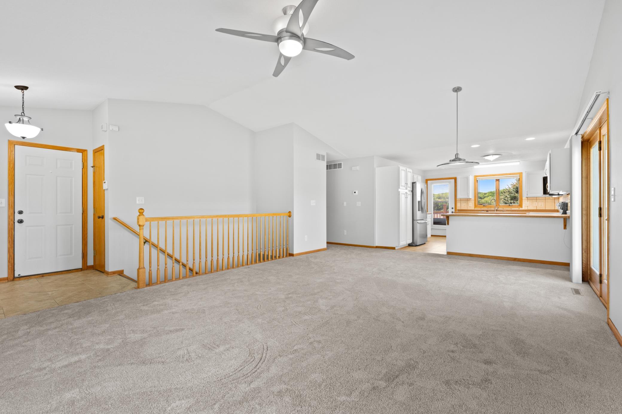 Living looking into dining and kitchen