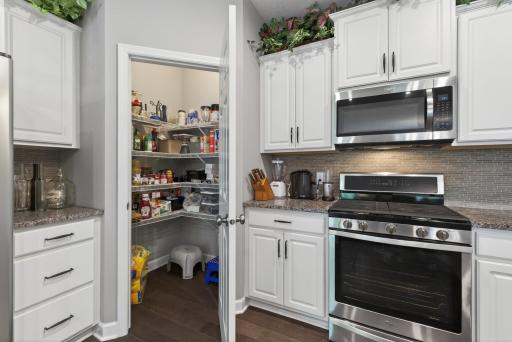 Convenient pantry with additional storage and organization.