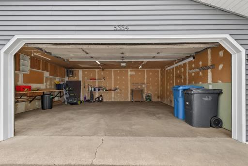 Oversized 2 car garage is heated and insulated