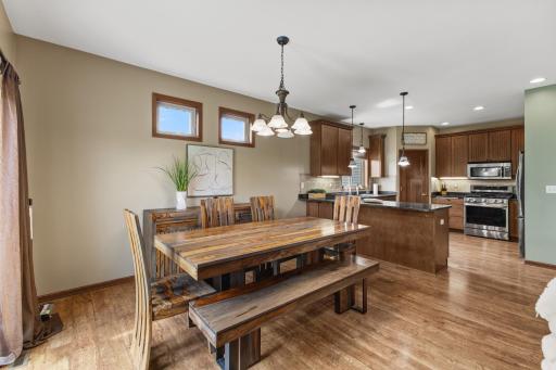 This space is perfect for entertaining. The kitchen as a lot of cabinet space, counter space and a nice sized corner pantry.
